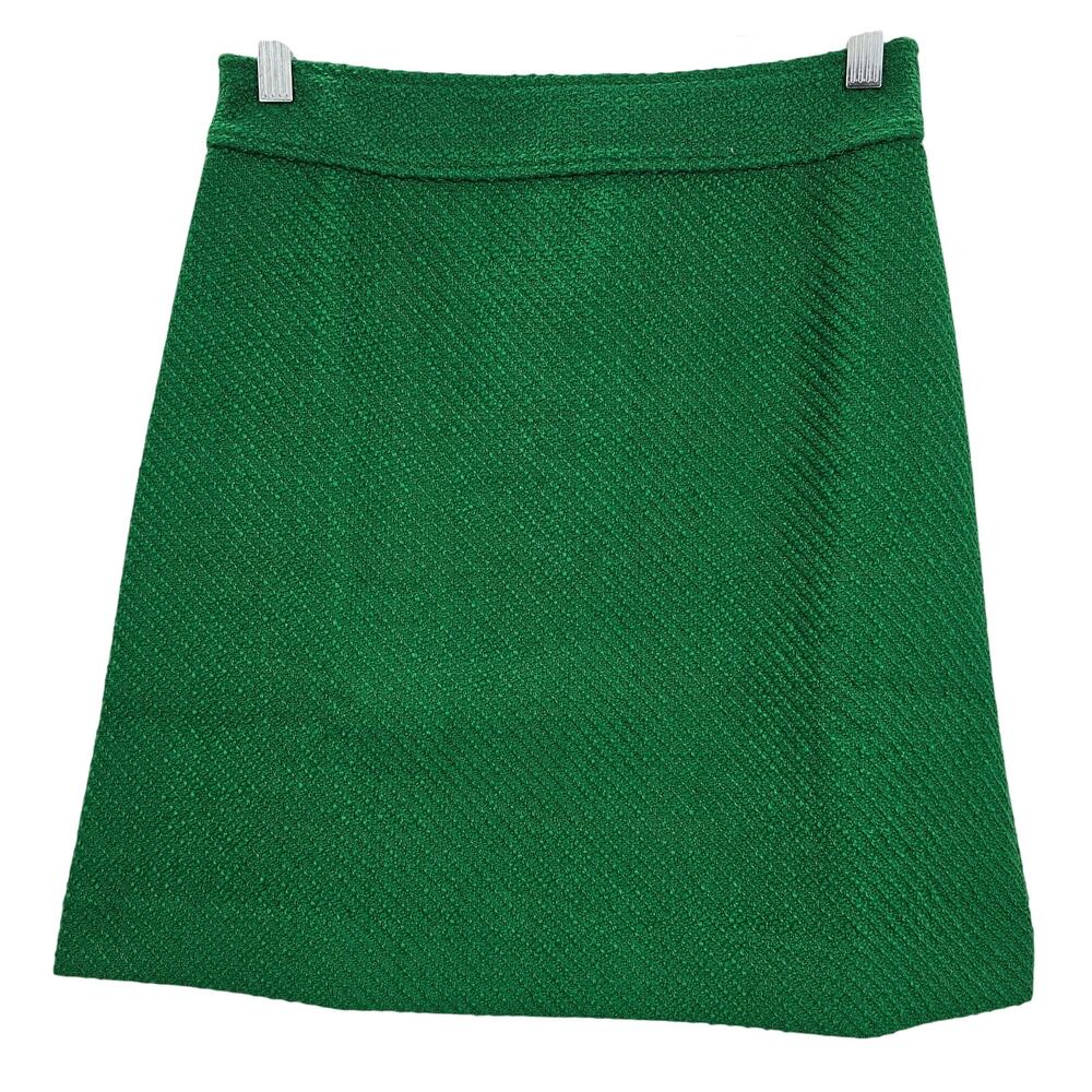 J. Crew Womans size 0 Tweed A-Line Mini Skirt Green Lined Office CS017 NEW